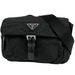 Prada Plate Shoulder Bag Crossbody Body Belt Bum Crossbody Tessuto Nero Black